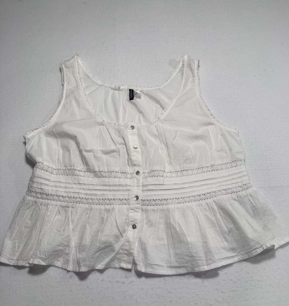 H&M Divided White Sleeveless Peplum Tank Top Lace Trim XXL